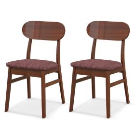 Modern Brown Wood Dining Chair w/ Padded Linen Seat