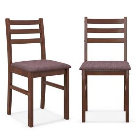 Modern Wood Dining Chairs w/ Linen Upholstered Seat