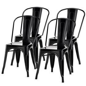 Set of 4 Indoor Outdoor Black Metal Bistro Dining Chair