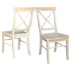 Set of 2 - Unfinished Wood Dining Chair w/ X-Back Seat Backrest