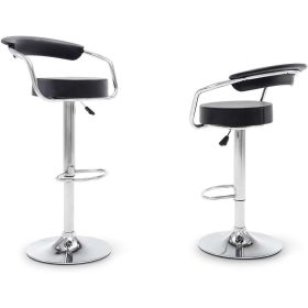 Modern Bar Stools w/ Black Faux Leather Seat w/ Footrest