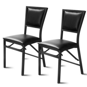 Modern Black Metal Folding Chairs w/ PU Leather Cushion