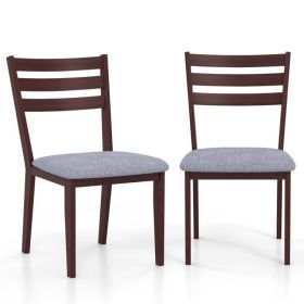 Farmhouse Solid Wood Dining Chair w/ Grey Fabric Padded Seat