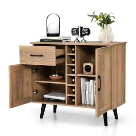 Modern Mid-Century Style Kitchen Buffet Cabinet w/ Wine Rack