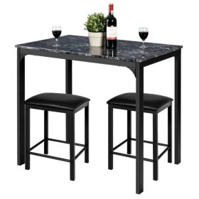 3-Piece Dining Set Black Faux Marble Top & 2 Black Stools