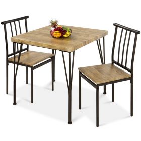 3-Piece Metal Dining Set with Wood Top Table and 2 Chairs