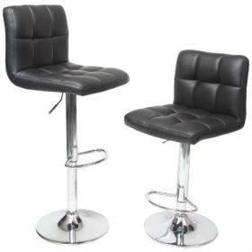 Adjustable Height Bar Stool w/ Black Faux Leather Seat
