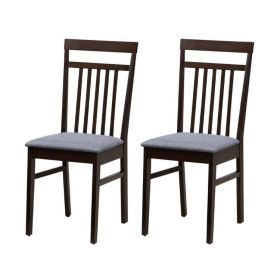 Classic Wood Dining Chair w/ Grey Upholstered Cushion