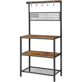 Black Metal Rustic Brown Wood Bakers Rack Microwave Shelf