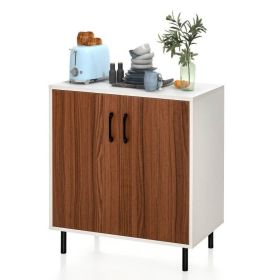 Modern WhiteBrown Wood Dining Buffet 2-Door Storage Cabinet