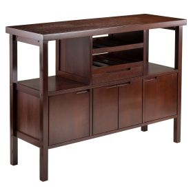 Brown Wood Finish Buffet Table w/ Wine Rack