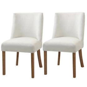 Modern Nailhead Diamond Stitched Dining Chairs Beige White