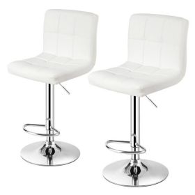 Adjustable Height Bar Stool w/ White PU Leather Swivel Seat
