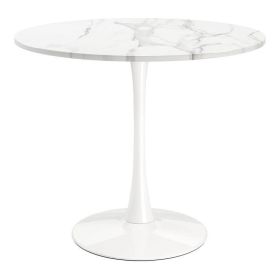 Modern Classic 35" Round Pedestal Dining Table Marble Top