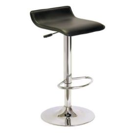 Contemporary Air-Lift Swivel Bar Stool in Black Faux Leather