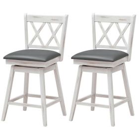 White Wood 24" Counter Height Swivel Cushion Seat Barstools