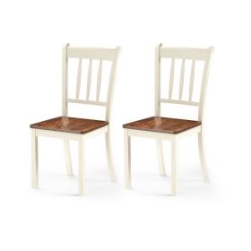 White Mission Style Armless Dining Chair w/ Brown Seat