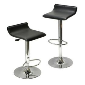 Set of 2 Modern Air-Lift Adjustable Bar Stools w/ Black Seat