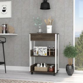 Dering Kitchen Cart W/ Caster White & Dark Walnut