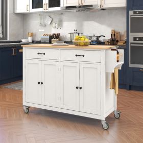 Kitchen Island Cart W/Solid Wood Top & Locking Wheels