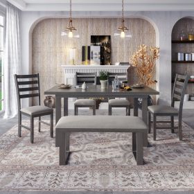 6-Pcs Solid Wood Dining Room Set W/ 4 Chairs & Bench