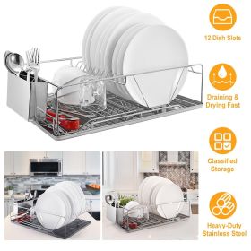 Stainless Steel Dish Rack w/ Drainboard Cutlery Holder