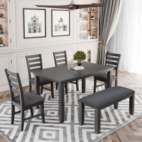 Dining Room Table & Chairs W/ Bench, Set of 6 (Gray)