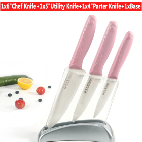 Maxfavor Pink 3pcs Ceramic Kitchen Knife Set