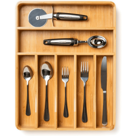 SMIRLY 7-Slot Bamboo Kitchen Drawer Utensil Tray