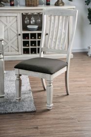 Transitional 2pcs Chairs Antique White Solid Wood Gray Fabric