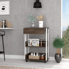 Kitchen Cart Coron W/ Casters, White / Dark Walnut Finish