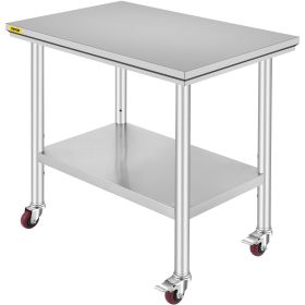 VEVOR Commercial Stainless Steel Table 36x24 W/ Casters