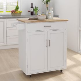 Kitchen Island Rolling Trolley Cart W/ Wood Top & Towel Rack