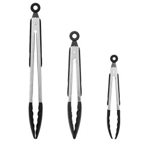 3Pcs Stainless Steel Locking Food Tongs W/ Silicon Tips