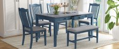 Mid-Century 6-Pc Wood Dining Table Set, Antique Blue