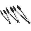3Pcs Stainless Steel Locking Food Tongs W/ Silicon Tips