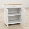 Kitchen Island Rolling Trolley Cart W/ Wood Top & Towel Rack