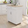 Kitchen Island Rolling Trolley Cart W/ Wood Top & Towel Rack
