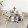 Stainless Steel Round Buffet Chafing Dish w/ Glass Top Lid