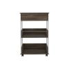 Dering Kitchen Cart W/ Caster White & Dark Walnut