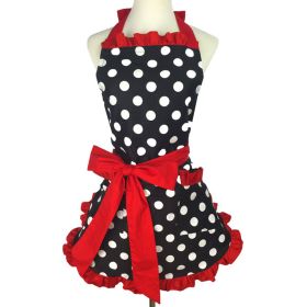 Retro Polka Dot Aprons, Ruffle Side Vintage Cooking Apron (Color: Big Red Dot Red Lace)