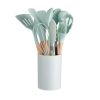 Wooden Handle Silicone Kitchen Utensils Set Storage Bucket