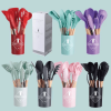 Wooden Handle Silicone Kitchen Utensils Set Storage Bucket