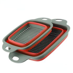 Collapsible Colander Silicone Square Strainer With Handle (Color: Red Set (1 Large + 1 Small))