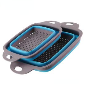 Silicone Square Strainer W/ Handle (Color: Blue Suit (1 Large + 1 Small))
