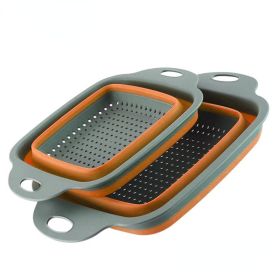 Silicone Square Strainer W/ Handle (Color: Orange Set (1 Large + 1 Small))