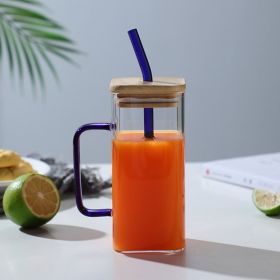Adorable Glass Cups with Lids and Straws (Color: Blue)