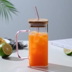 Adorable Glass Cups with Lids and Straws (Color: Pink)