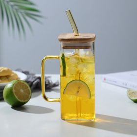 Adorable Glass Cups with Lids and Straws (Color: Yellow)