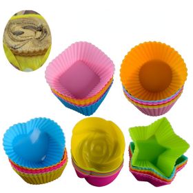 Silicone Cake Mold Round Shaped Muffin Cupcake (Color: ROSE)
